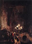 POEL, Egbert van der Celebration by Torchlight on the Oude Delft oil painting on canvas